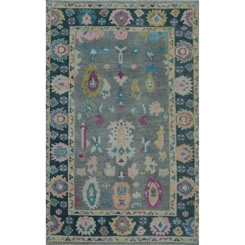 Oushak Style Area Rug Hand-Knotted Wool Carpet - 5'0" x 8'1"