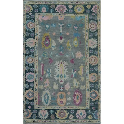 Oushak Style Area Rug Hand-Knotted Wool Carpet - 5'0" x 8'1"