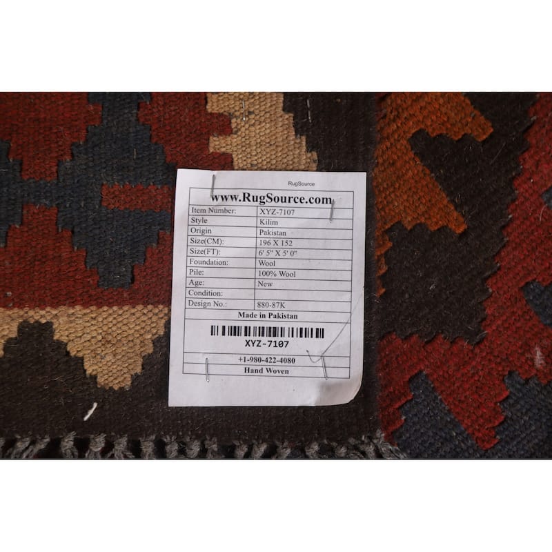 Reversible Kilim Oriental Area Rug Flat-weave Tribal Wool Carpet - 5'0" x 6'5"