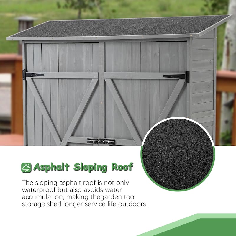 56"L x 19.5"W x 64"H Outdoor Storage Shed with Lockable Door Wooden Tool Storage Shed with Detachable Shelves and Pitch Roof