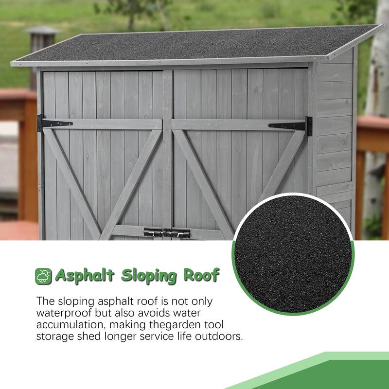 Outdoor Storage Shed with Lockable Door, Wooden Tool Storage Shed w/Detachable Shelves & Pitch Roof
