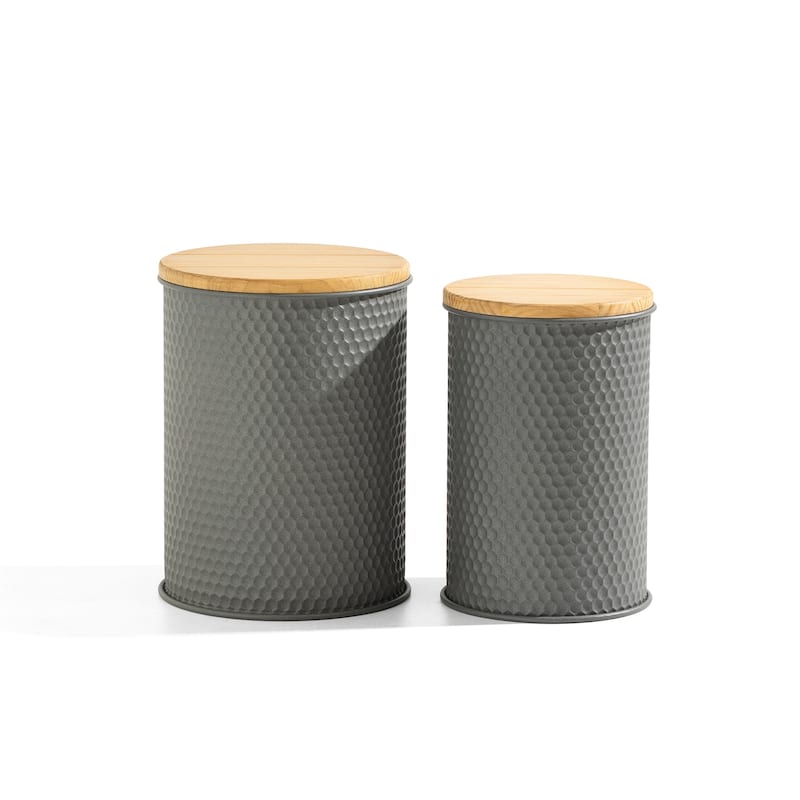 Glitzhome Set of 2 Industrial Farmhouse Outdoor Stool Storage Ottomans