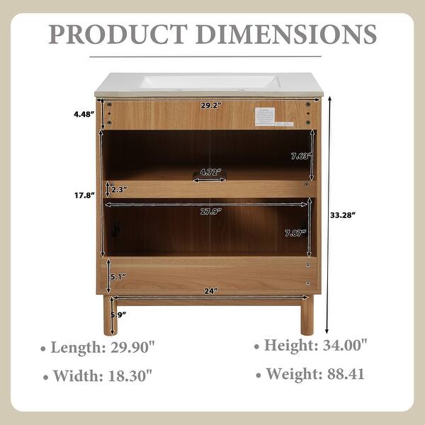 29.9'' Freestanding Bathroom Vanity in Wood with Integrated Ceramic ...