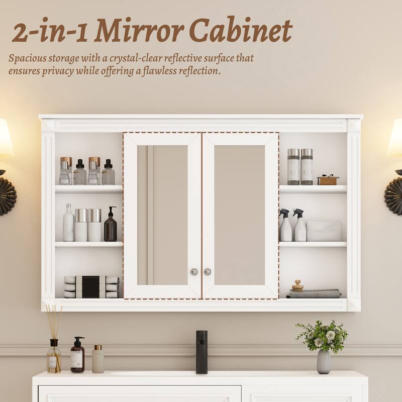 Rossetta Modern Minimalist Adaptable Style 47'' Bathroom Mirror Cabinet with Versatile Adjustable Shelves
