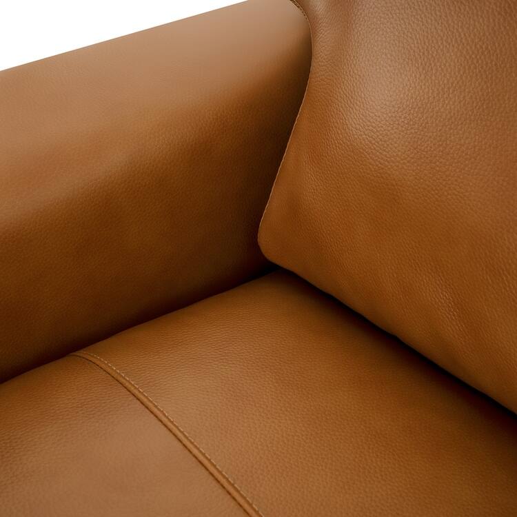 Siggy Genuine Elegant Luxurious Leather Loveseat Sofa with Goose Feather Cushion, Square Arms and Sturdy Block Legs