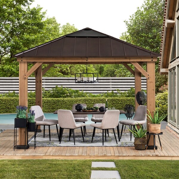 Sunjoy Cedar-framed Brown Steel Gazebo w/ PC Hip-roof