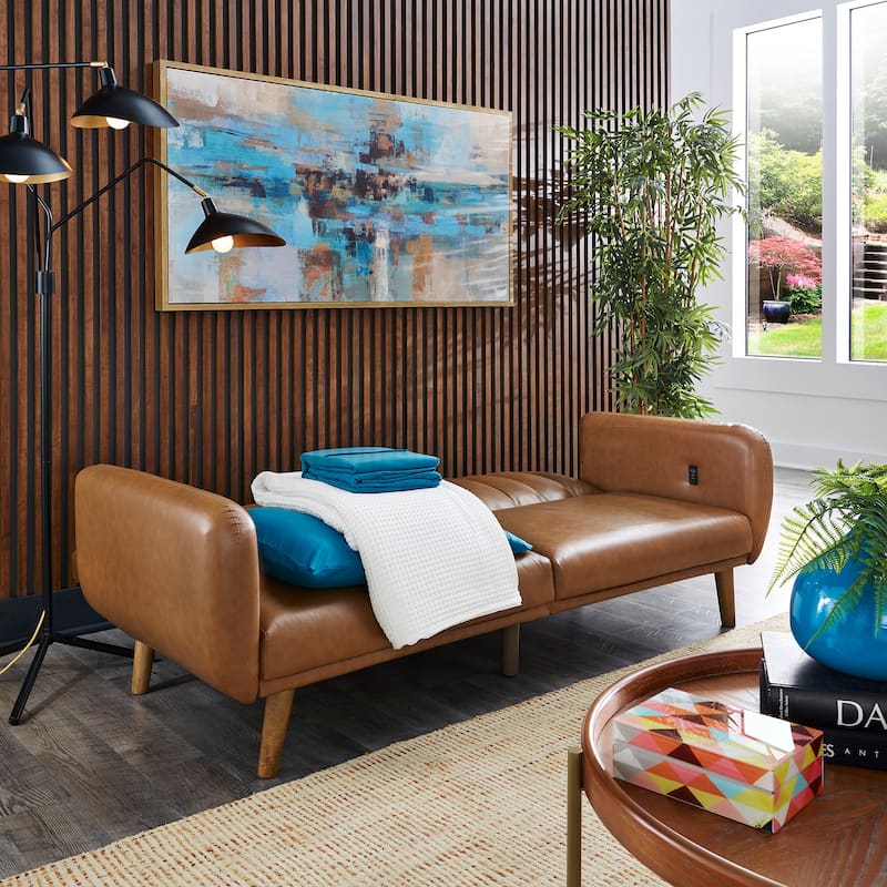 Sogndal Upholstered Convertible Split-Back Futon Sofa Bed with USB Charging Ports by iNSPIRE Q Modern