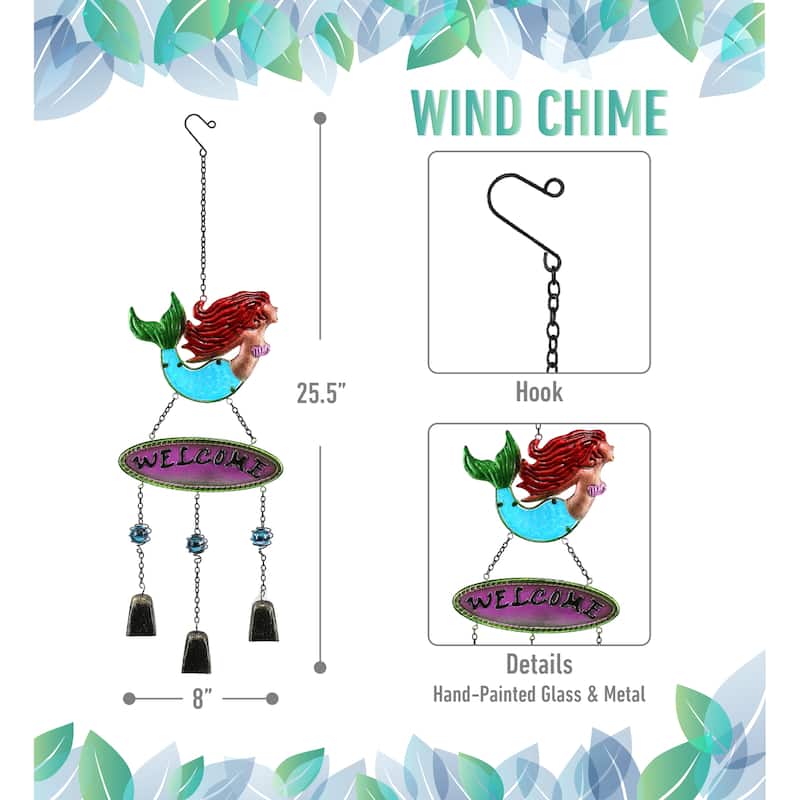 CoTa Global Mermaid Wind Chime – Handmade Glass and Metal Chime - 25.5 Inches