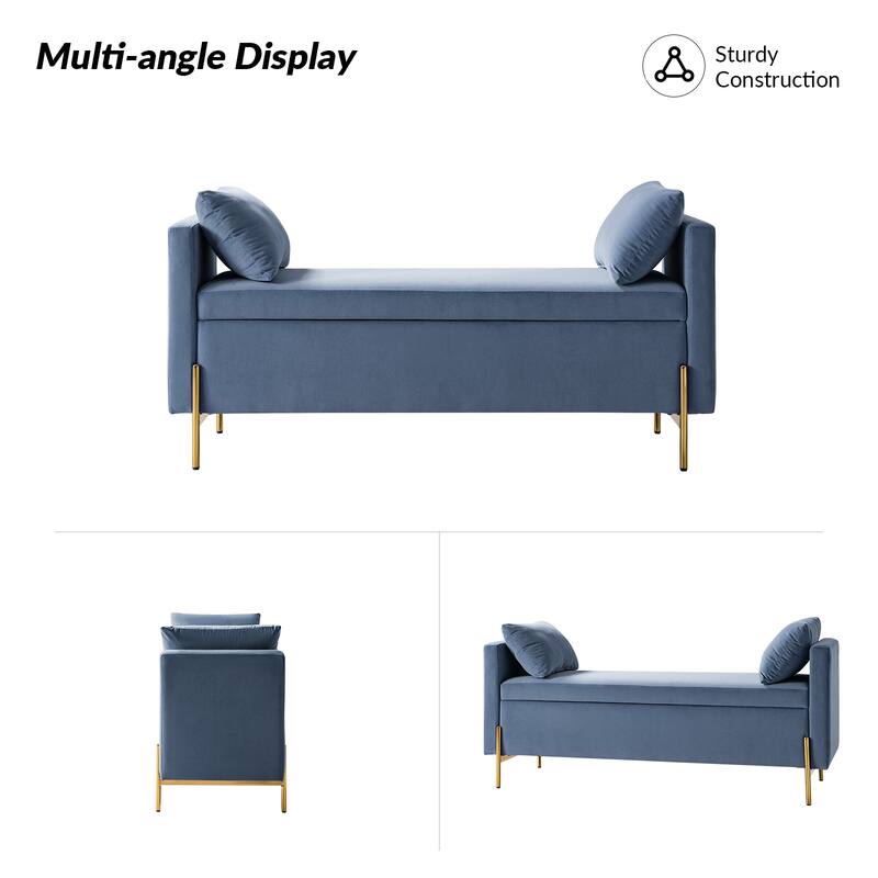 Angelus Modern 56''W Upholstered Flip Top Storage Bench withTwo Pillows and Arms by HULALA HOME