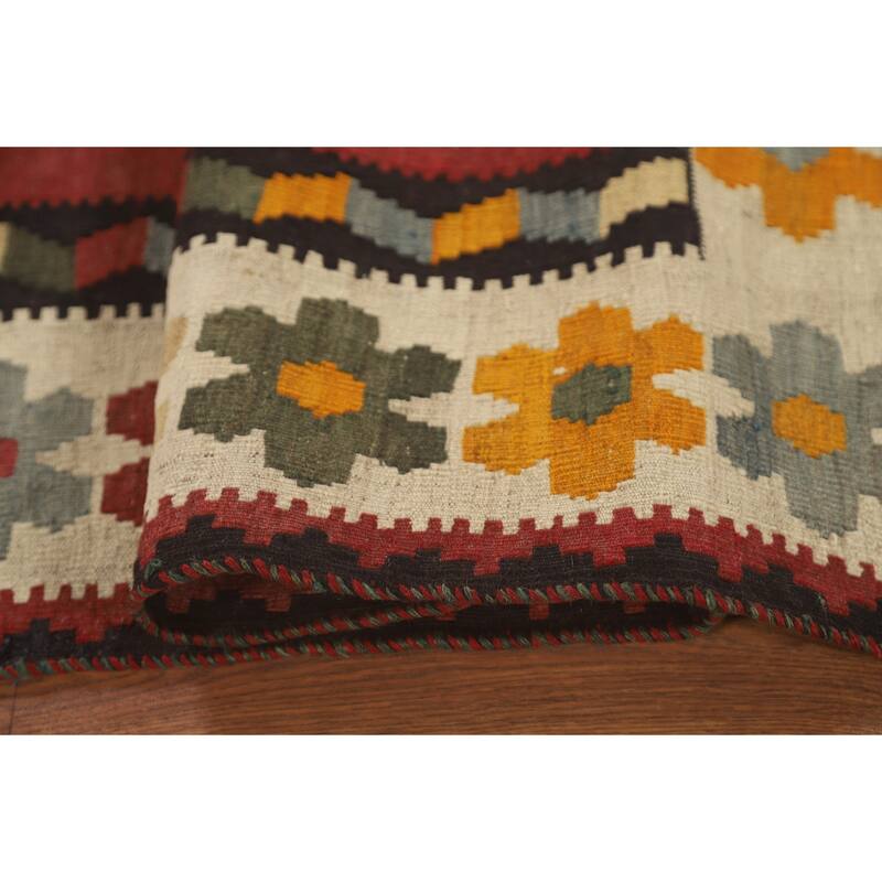Kilim Qashqai Persian Vintage Rug Hand-Woven Geometric Wool Carpet - 5'0" x 7'6"