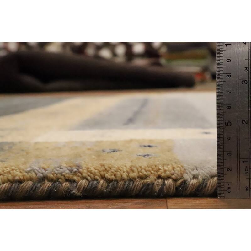 Hand Knotted Oriental 100% Wool Carpet Modern Geometric Greys & Charcoal Gabbeh Area Rug - 7' 9'' X 5' 6''