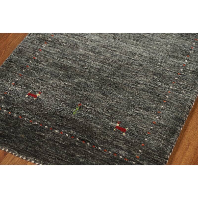Charcoal Gabbeh Indian Rug Handmade Modern Wool Carpet - 2'7" x 5'7"