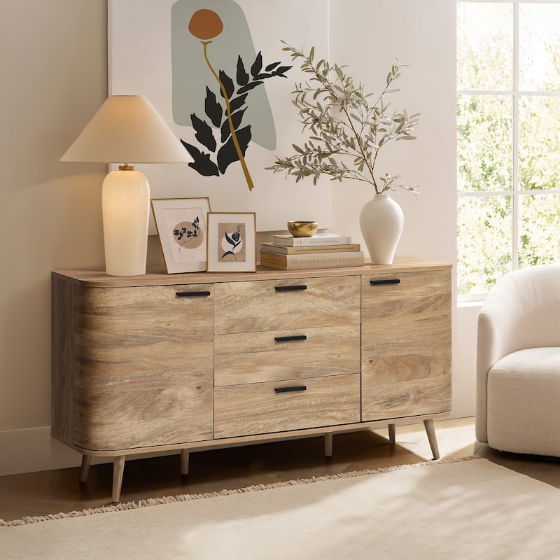 Natural Oak Manufactured Wood 2-Door and 3-Drawer Sideboard Cabinet - 59.1" Wide