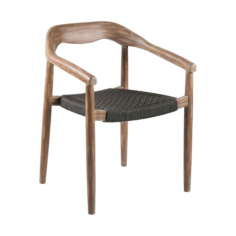 Mid-Century Solid Eucalyptus Wood and Rope Outdoor Patio 5 Piece Round Dining Set