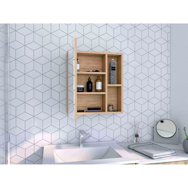 Medicine Cabinet with Mirror and 5 Interior Shelves, Single Door, 19" H - Wall-Mounted Bathroom Storage