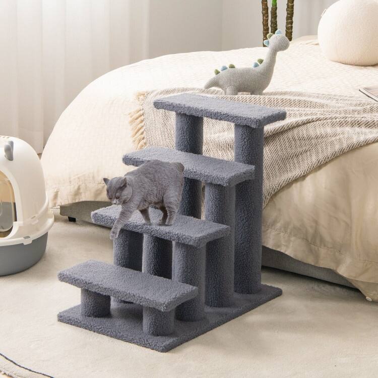 4-Step Pet Stairs Carpeted Ladder Ramp Scratching Post Cat Tree Climber