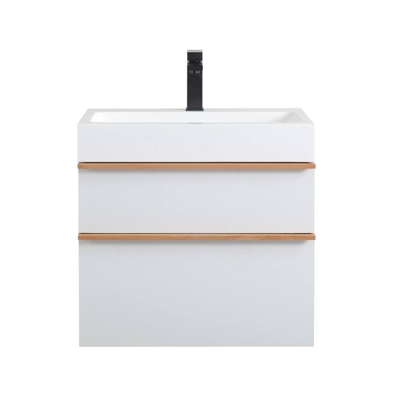 24 Inch Floating Modern Bathroom Vanity with Integrated Acrylic Sink, 2 Soft-Close Drawers and Pre-Assembled Design