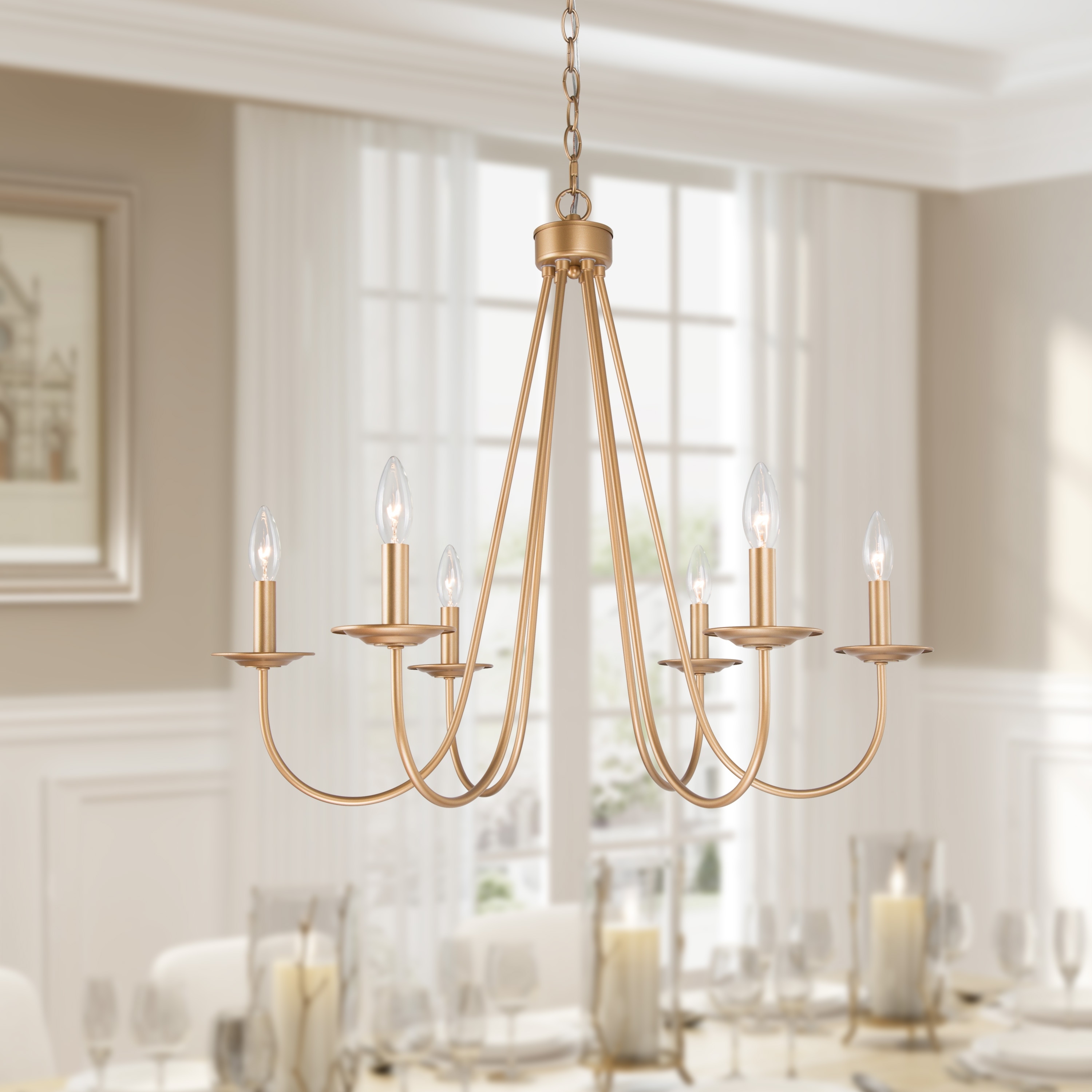 Rella Modern Glam 6-light Gold Chandelier Candlestick 28inch Wagon Wheel Dining Room Lighting Fixture