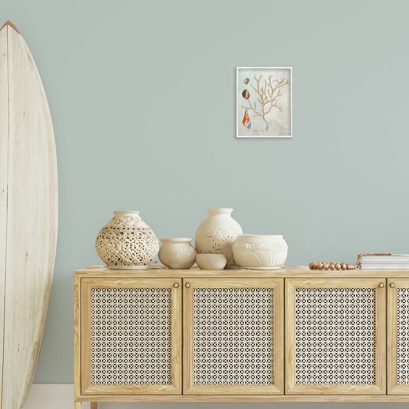 Stupell Seashells and Coral Branch Framed Giclee Art Design By Susan Arnot
