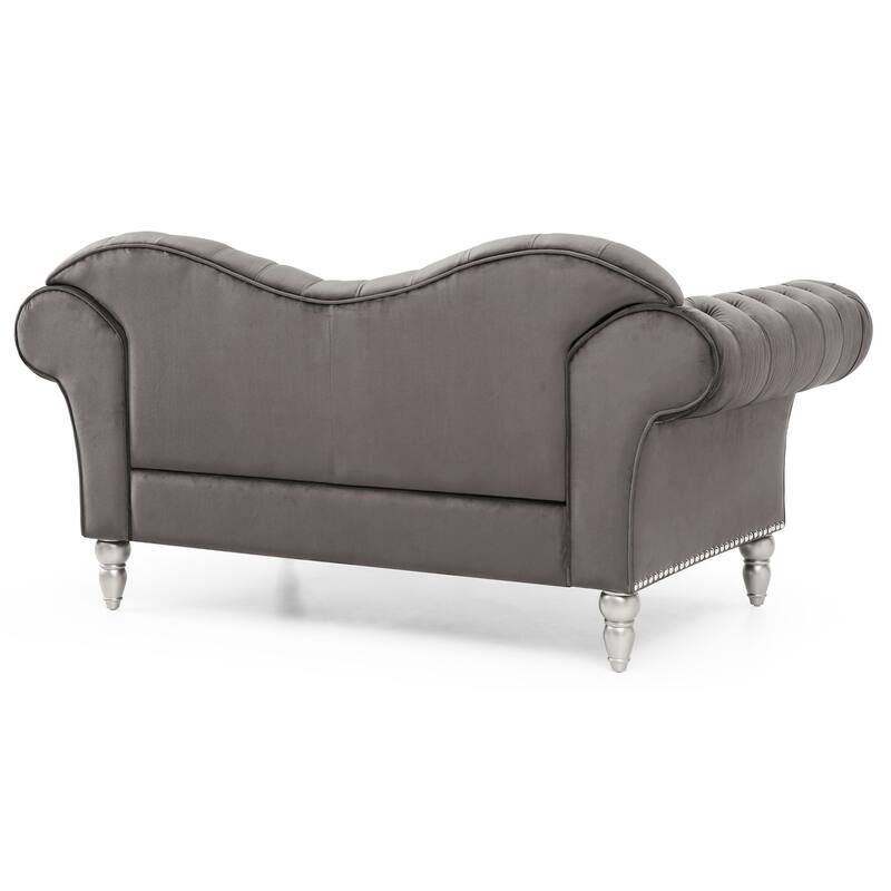 Tufted Velvet 3-Seater Sofa with Throw Pillows - 75" - Dark Gray