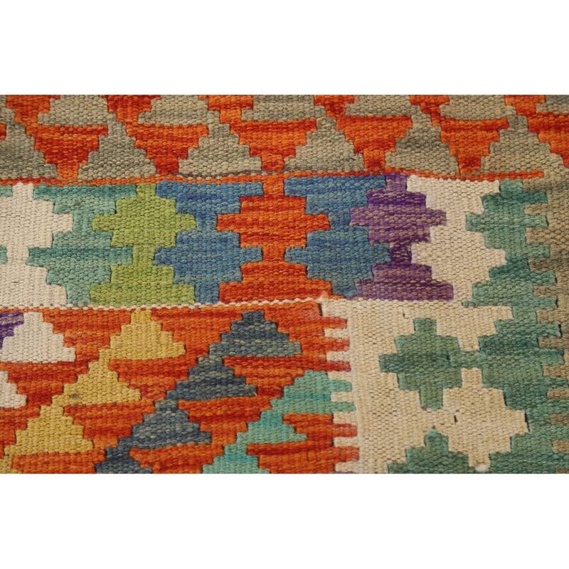 Hand Woven Oriental 100% Wool Carpet Southwestern Geometric Multi-Colored Kilim Area Rug - 6' 2'' X 4' 10''