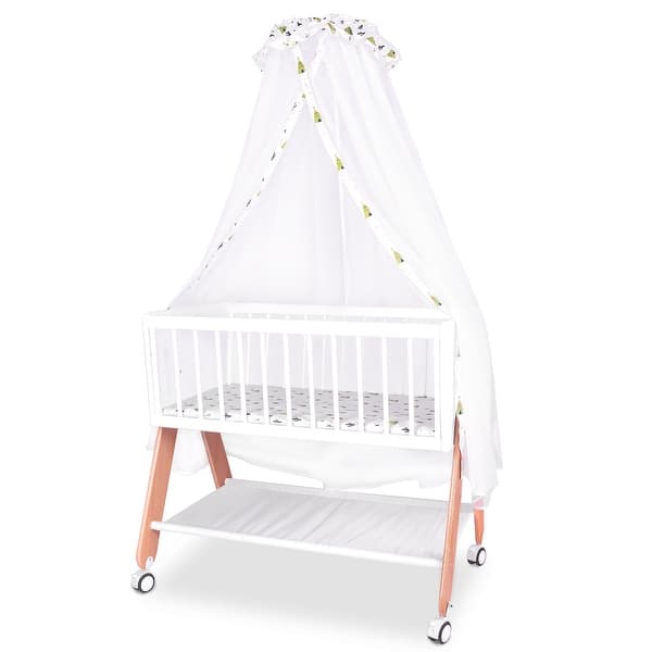 slide 2 of 8, Wooden Bedside Bassinet Sleeper, Safe Stylish Baby Crib Bassinet with Locking Wheels Mosquito Net - White White