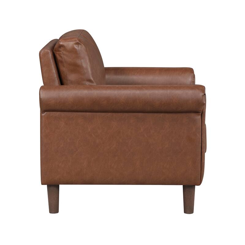 Frances 35" Faux Leather Living Room Chair - Brown Finish Exposed Feet