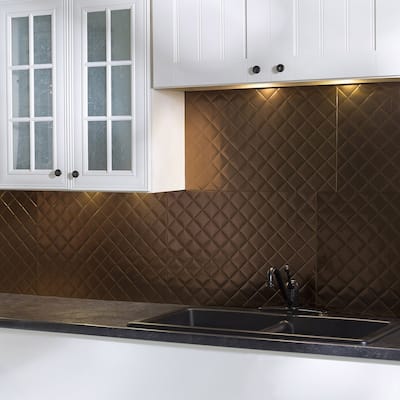 Fasade Quilted Decorative Vinyl 18in x 24in Backsplash Panel in Oil-Rubbed Bronze