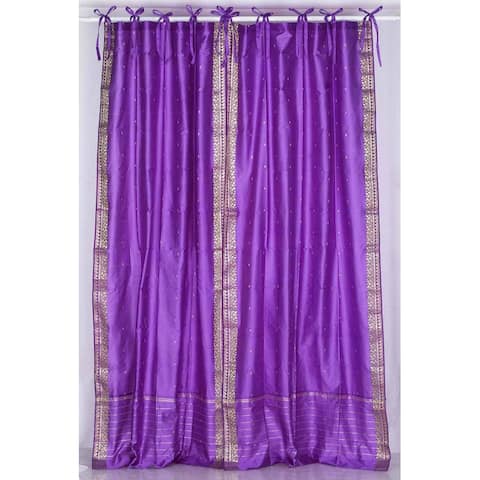 Lavender Tie Top Sheer Sari Curtain / Drape / Panel - Piece
