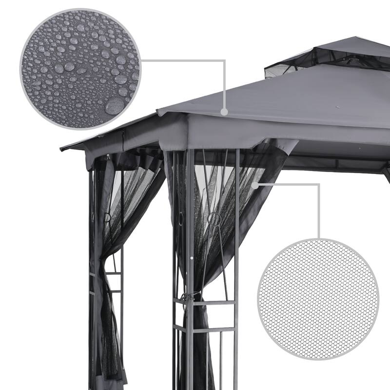 12 Ft. X 10 Ft. Soft Double Roof Patio Gazebo With Mosquito Net