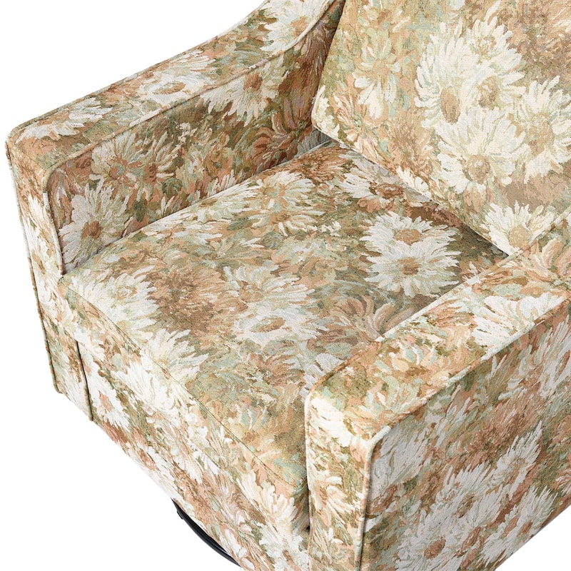 Patterned Linen Swivel Armchair Floral Accent Chair for Living Room