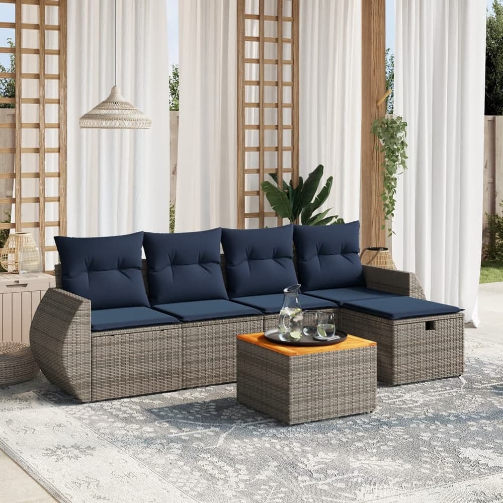 vidaXL Patio Sofa Set with Cushions Outdoor Furniture 6 Piece Poly Rattan - 21.7" x 24.4" x 27.2"
