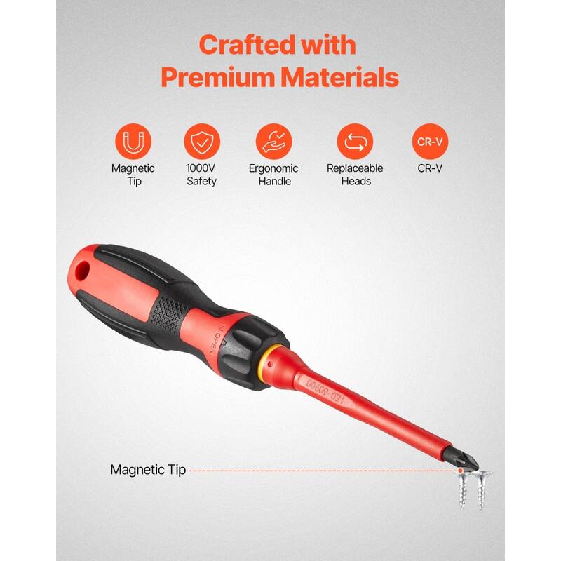13 Piece Plastic Insulated Screwdriver Tool Set Ideal for Electricians or Industrial Technicians - 8.26" x 5.1" x 1.6"