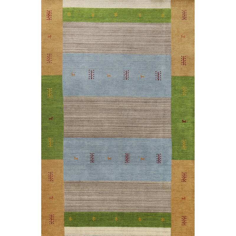 Hand Knotted Oriental 100% Wool Carpet Tribal Animal Pictorial Multi-Colored Gabbeh Area Rug - 9' 10'' X 6' 5''