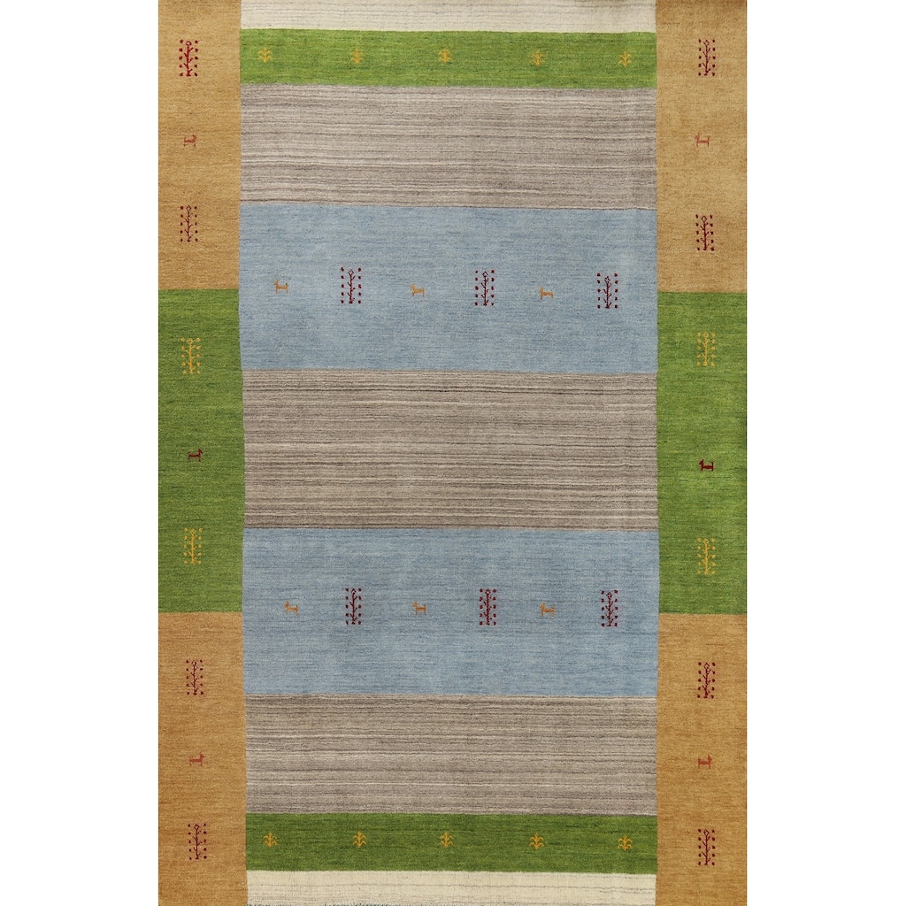 Hand Knotted Oriental 100% Wool Carpet Tribal Animal Pictorial Multi-Colored Gabbeh Area Rug - 9' 10'' X 6' 5''