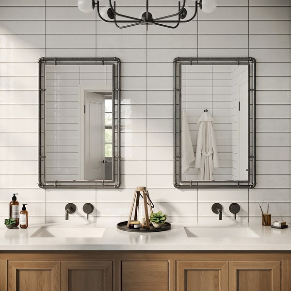 Morse Rectangular Industrial Grey Metal Bathroom Vanity Wall Mirror Set of 2 33 H x 20.5 W x 1 D Per Mirror On Sale Bed Bath Beyond 40359695