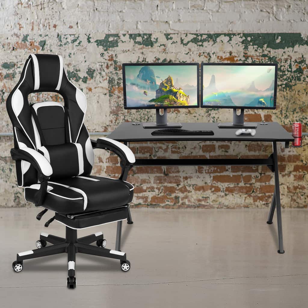 Gaming Desk Set - Cup/Headset Holder/Reclining & Footrest