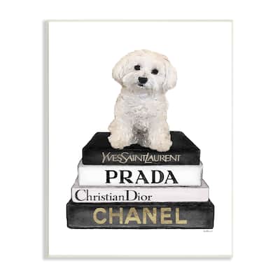 Stupell Maltese Dog Glam Pet Fashion Bookstack Wood Wall Art - White