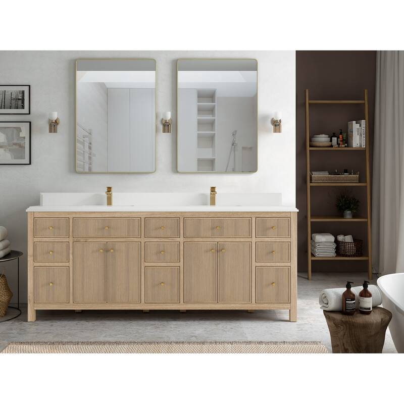Willow Collections 84 in. W x 22 in. D Sonoma Teak Double Sink Bathroom Vanity with Countertop