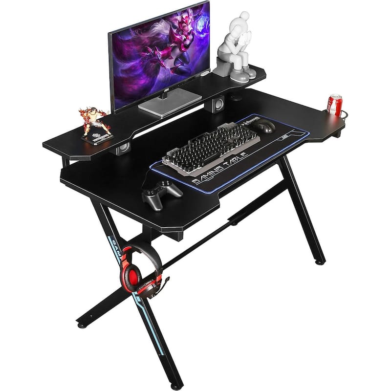 JJS 48" Home Office R-Shaped Gaming Computer Desk with Removable Monitor Stand