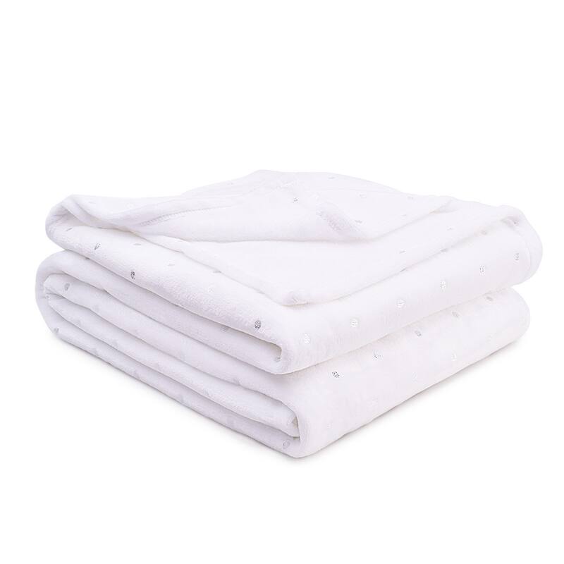 HomeRoots Twin Ivory Fleece Woven Polka Dots Plush Blanket