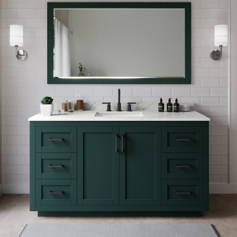 Wyndham Collection WCF292966S-QTZ-US3MXX Miranda 66" Free Standing - Green / Giotto Quartz Top / Matte Black Hardware