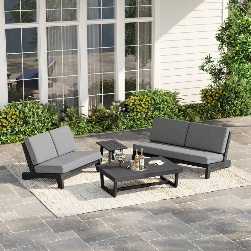 Casual Teak Outdoor Patio Conversation Set with Cushioned Sofa Loveaseat