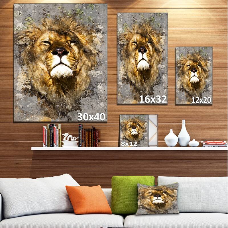 Designart "Lion Head with Textures" Animal Canvas Art Print
