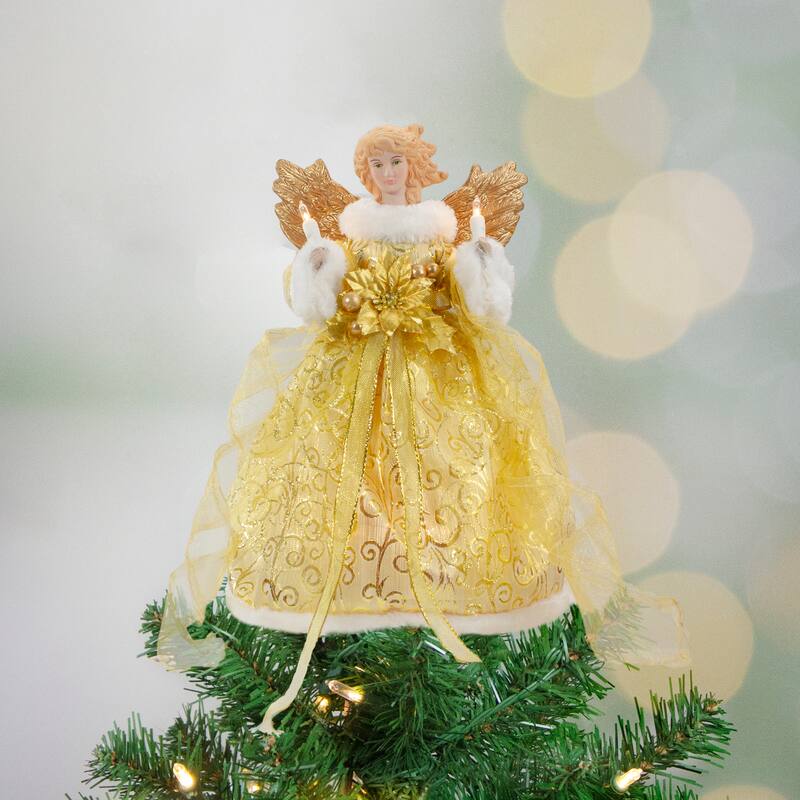 Lighted Angel Christmas Tree Topper - Gold - 12" - Clear Lights