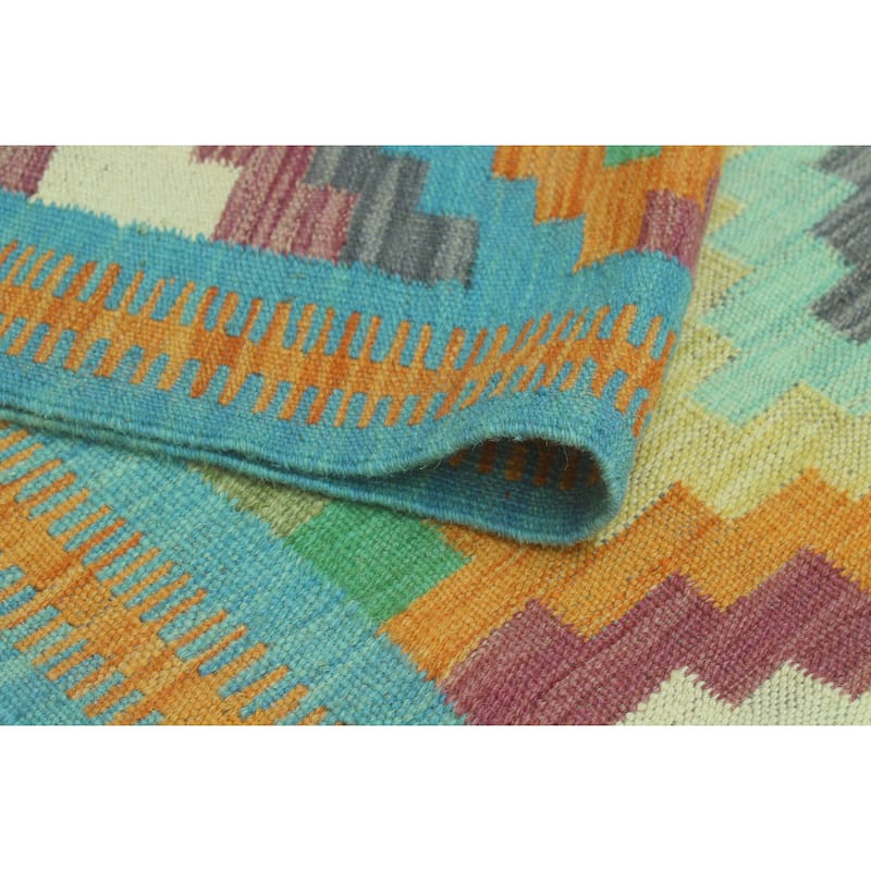 Hand-Woven Sangat Kilim Hamadi Orange/Blue Runner - 2'8" x 9'5"
