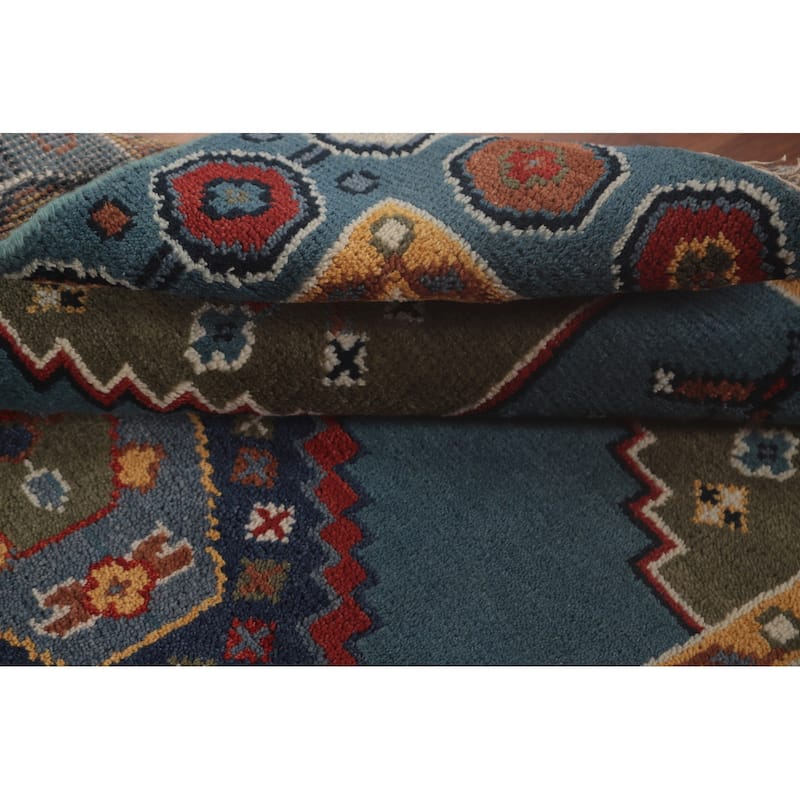 Blue Geometric Kazak Accent Rug Handmade Oriental Wool Carpet - 3'11"x 6'0"