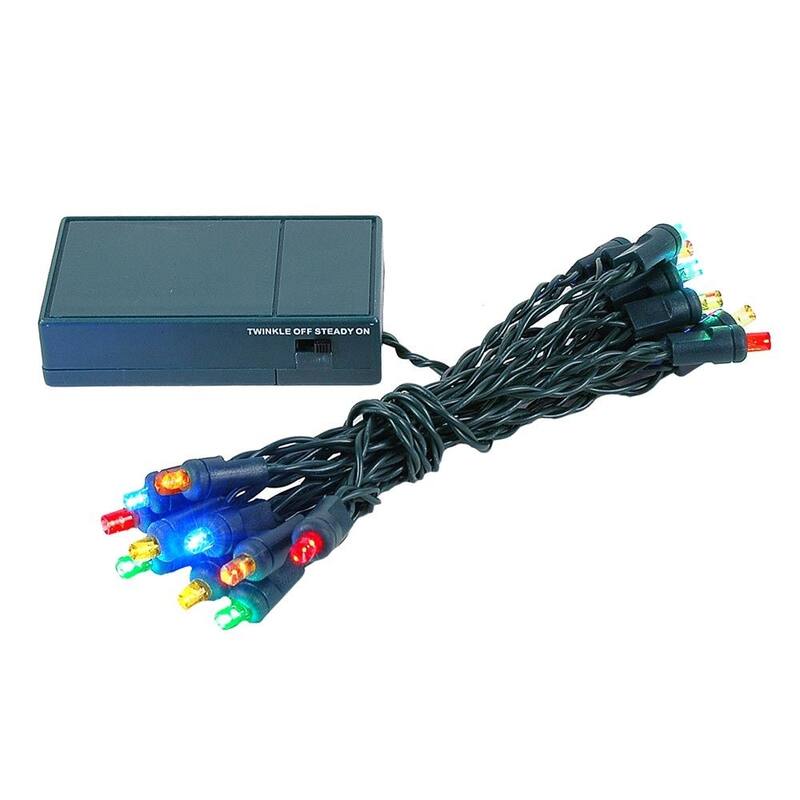 20 Light LED Battery Christmas Mini Light Set, Green Wire, 8' Long - Multi