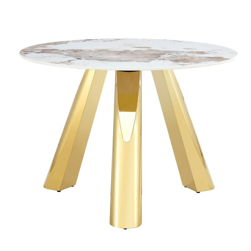 Modern Marble Texture Dining Table with 3 Adjustable Leveling Feet, Heat-Resistant Scratch-Resistan Surface