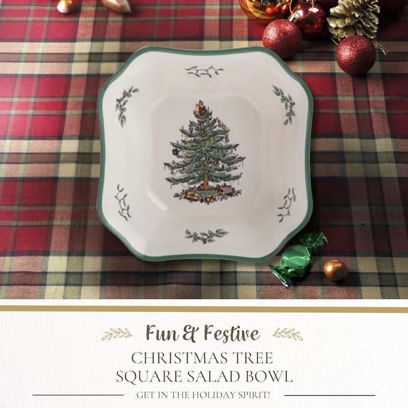Spode Christmas Tree Square Salad Bowl - 9.5" L x 9.5" W x 2.75" H